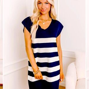 Entro navy and white stripe dress large